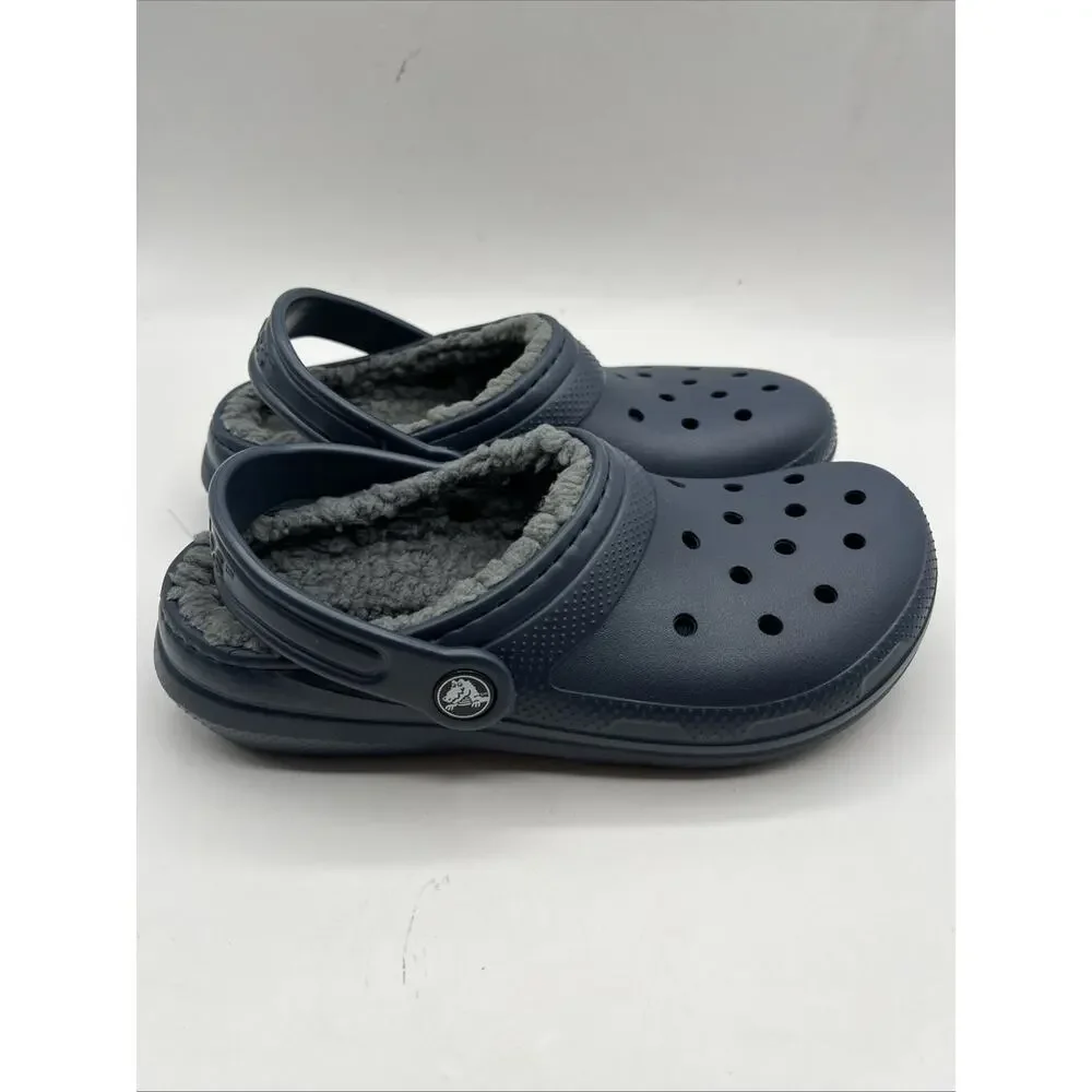 Crocs Unisex Classic Lined Winter Clog Size US J3 Little Kids Navy Blue Shoe NWT